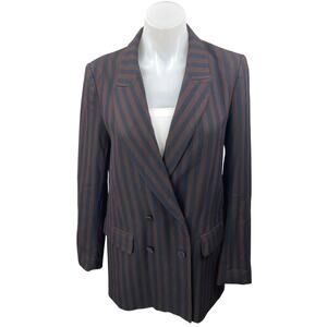 H&M Brown Black Striped Double Breasted Notch Collar Blazer Coat Jacket Size 6